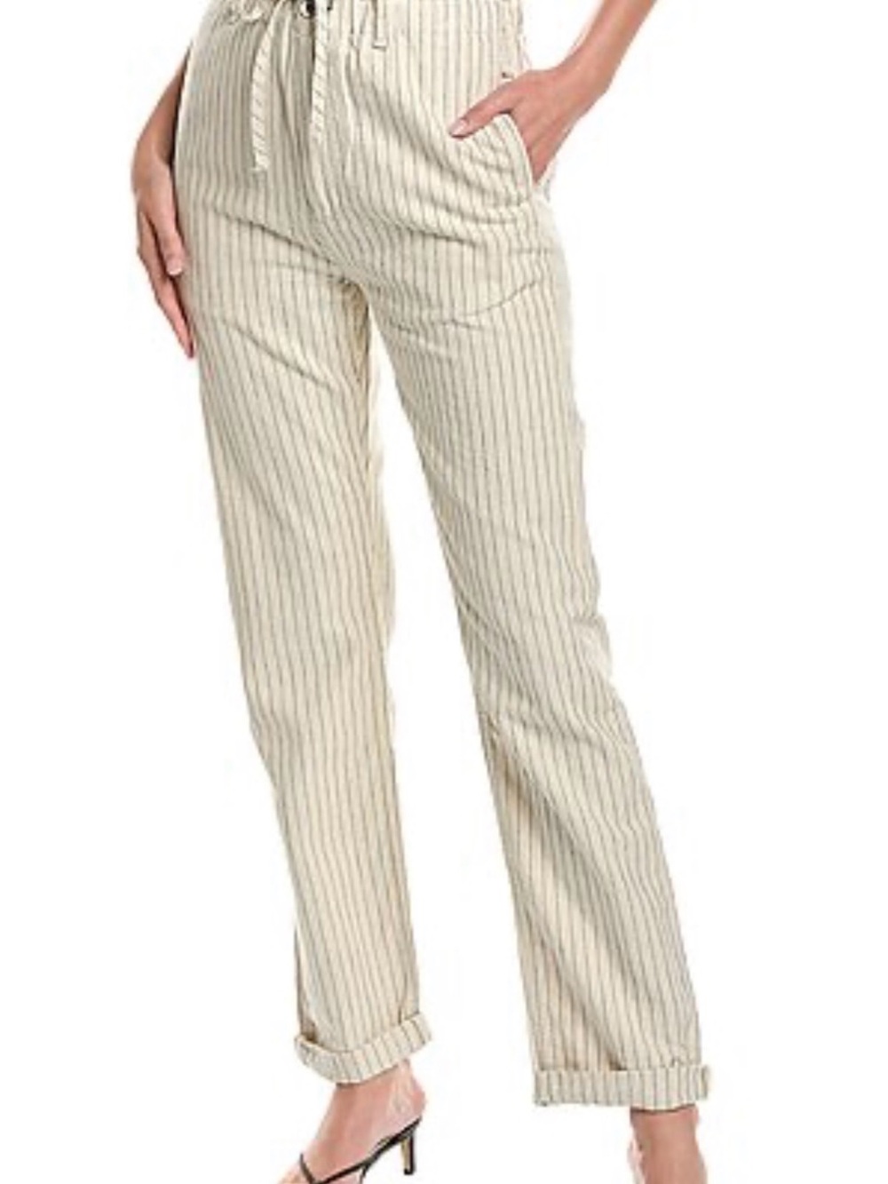 rag & bone Cream Pinstripe Straight-Leg Drawstring Pants